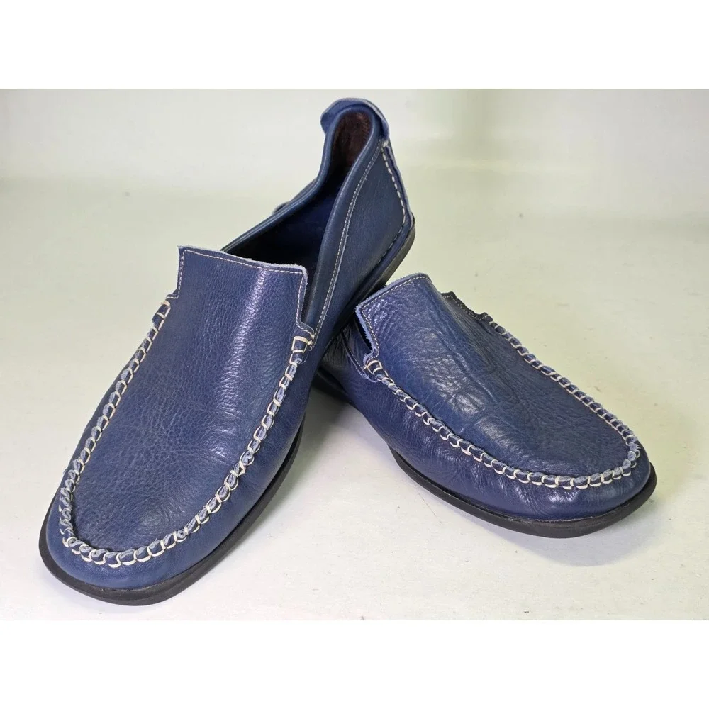 Tsonga Men's Loafers Size 10 Blue Leather‎ Slip On Driving Boat Classic Shoes